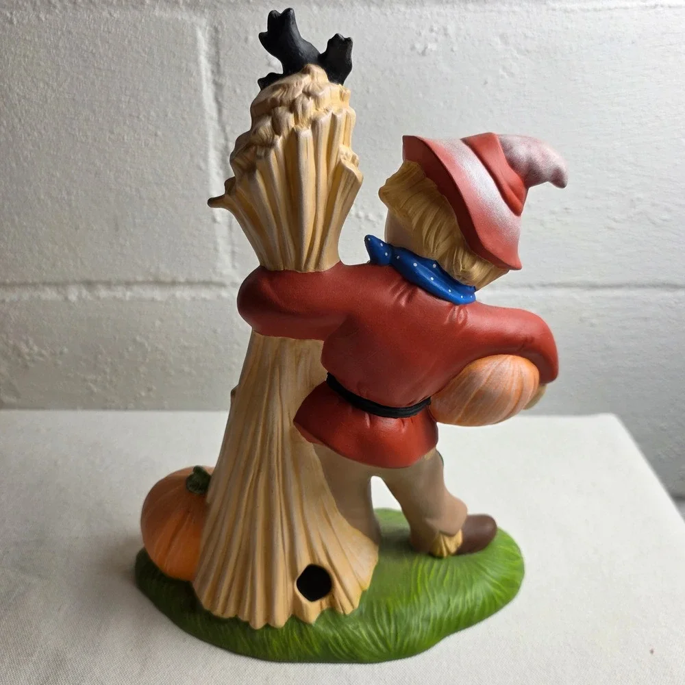 Vintage Ceramic Scarecrow Figurine Fall Harvest Halloween Decor Jack-O-Lantern
